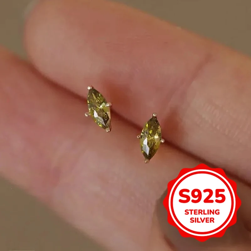

S925 authentic sterling silver olive green earrings for women versatile elegant magnolia retro light luxury exquisite simple