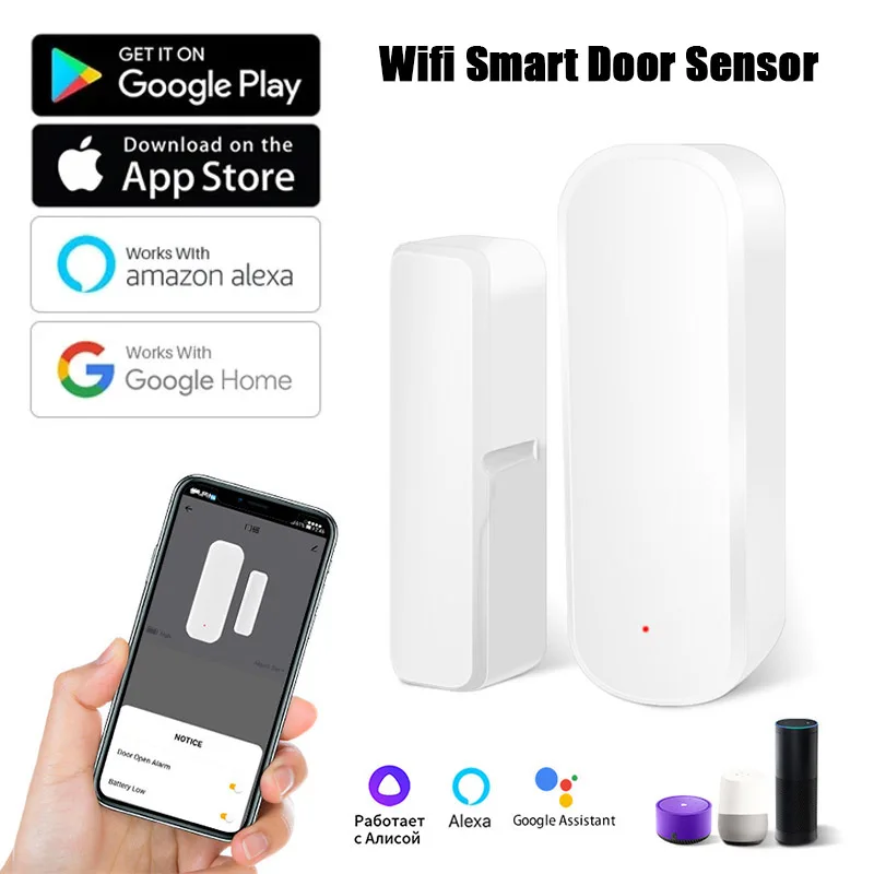 WiFi Smart Door Window Sensor Smart Home Security Protection Alarm System Door Contact Open Closed Detectors for Alexa Google