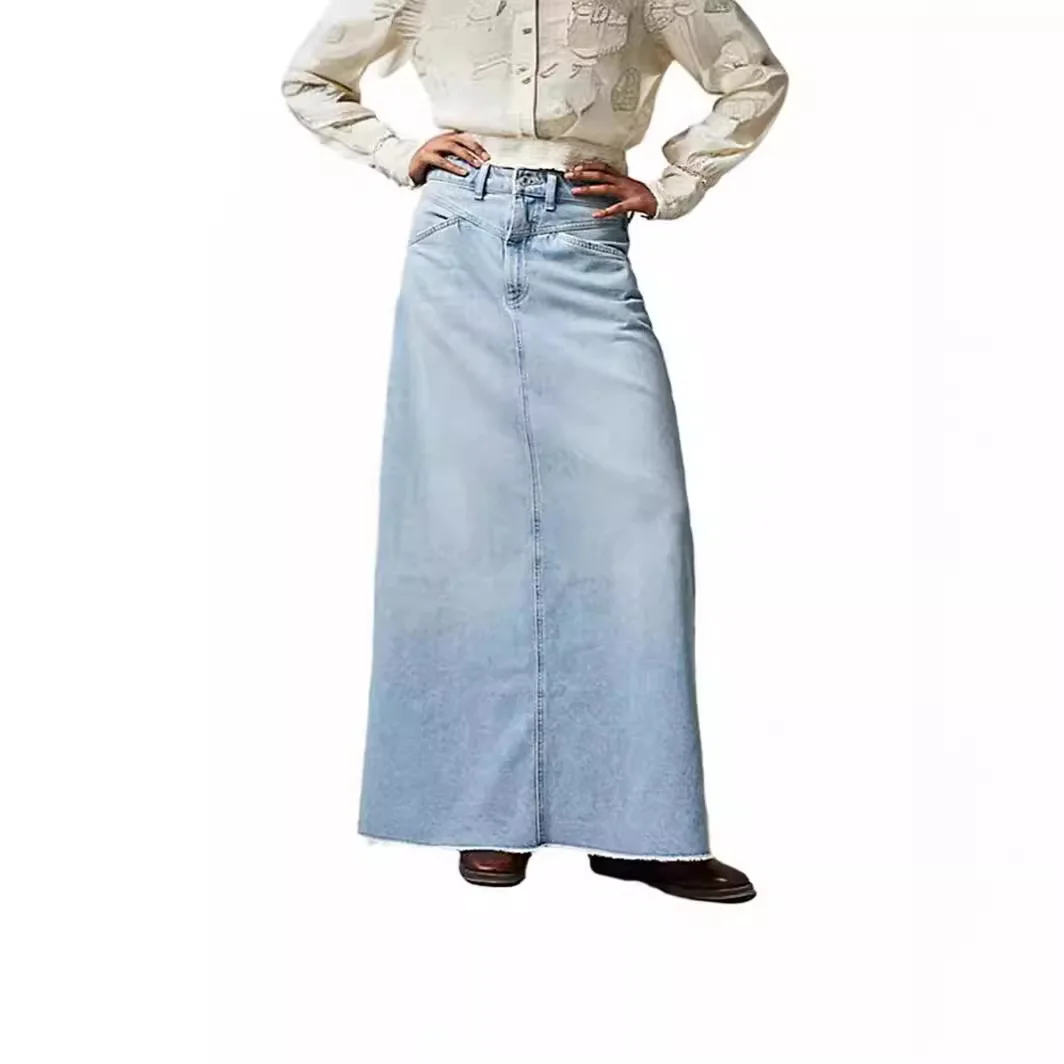 Summer Women's Loose Straight Casual Denim Midi Skirt