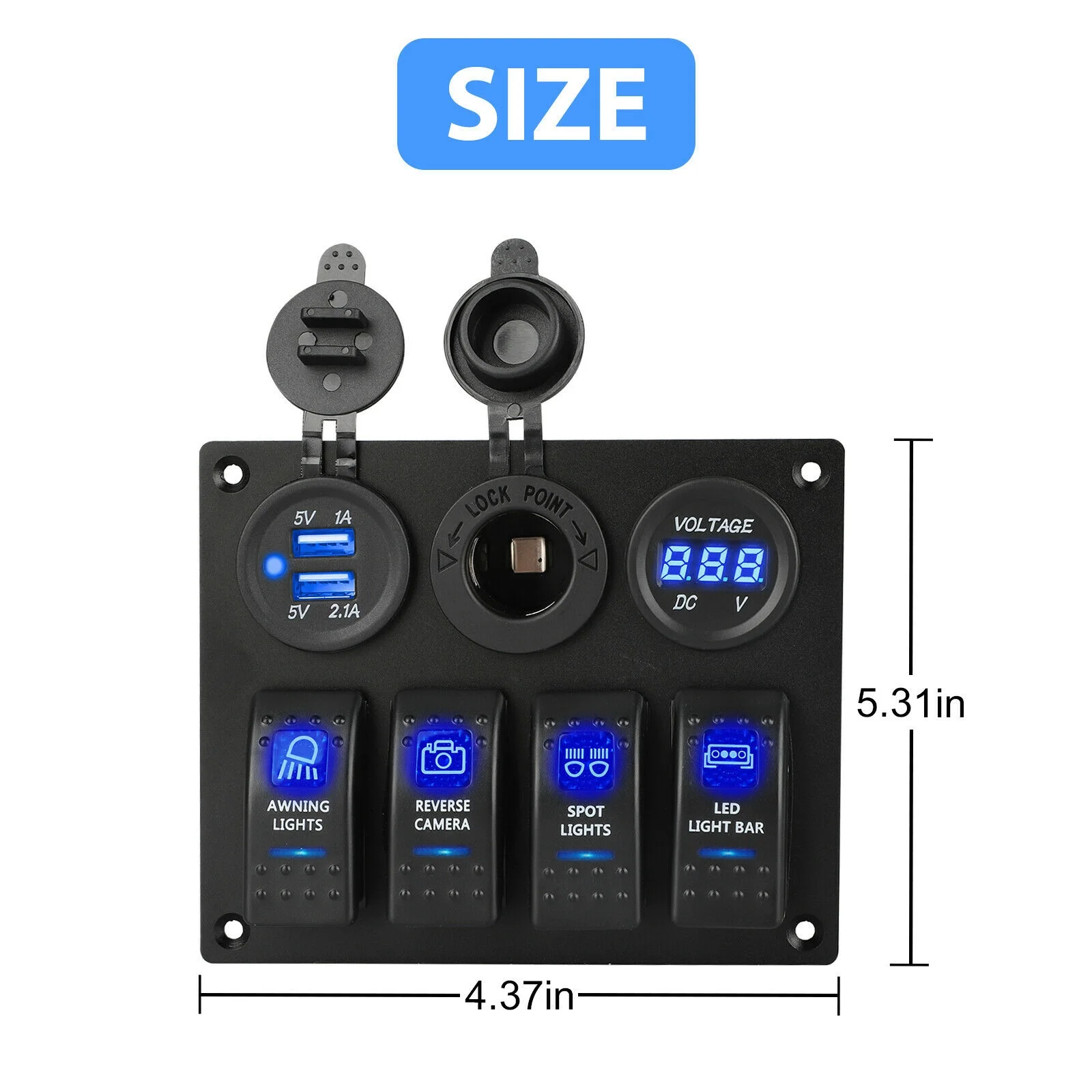 

Unusual 12-24V 4 Gang Toggle Blue LED Rocker Switch Panel Circuit Breaker Waterproof For Car Marine Boat