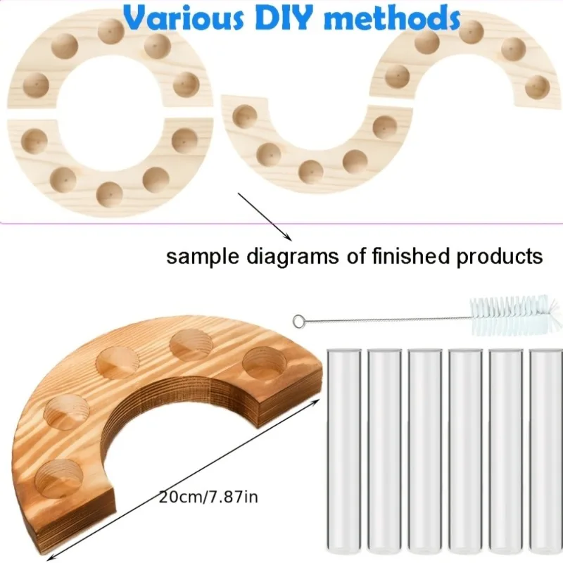 Solid Wood Test Tube Vase Set S-Shaped Wooden Flower Stand Ring Hydroponic Plant Flower Stand Shaping Home Restaurant Decoration