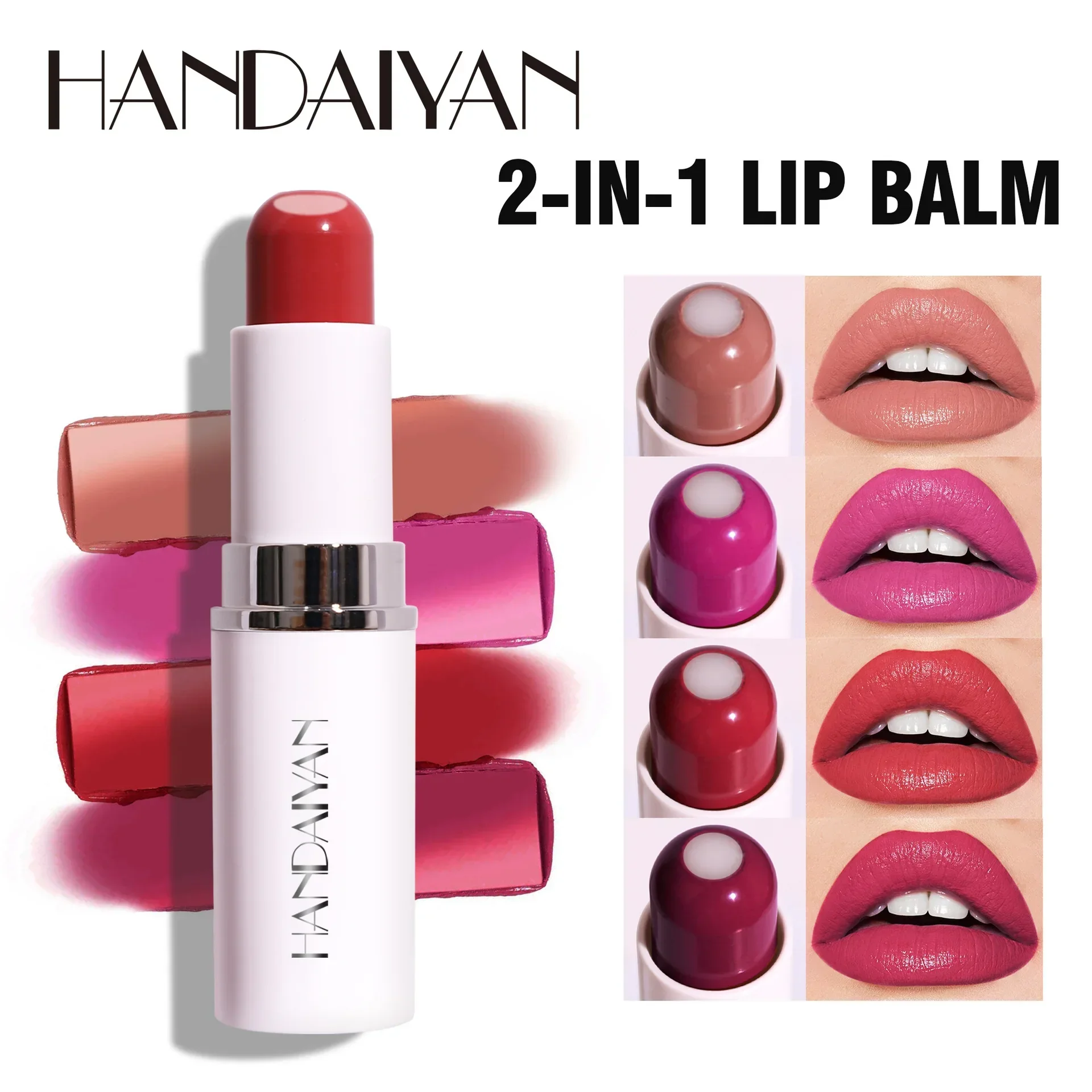 2-in-1 Nude Lipstick Matte Red Lip Balm Moisturizing 8 Colors Sandwich Lipstick Waterproof Long Lasting Non-stick Cup Lip Stick