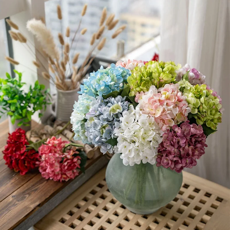 

Colorful Home Decoration Artificial Bridal Bouquet 5/7/9pcs Hydrangea Single Branch for Wedding Venue Decor Road Leading Flowers