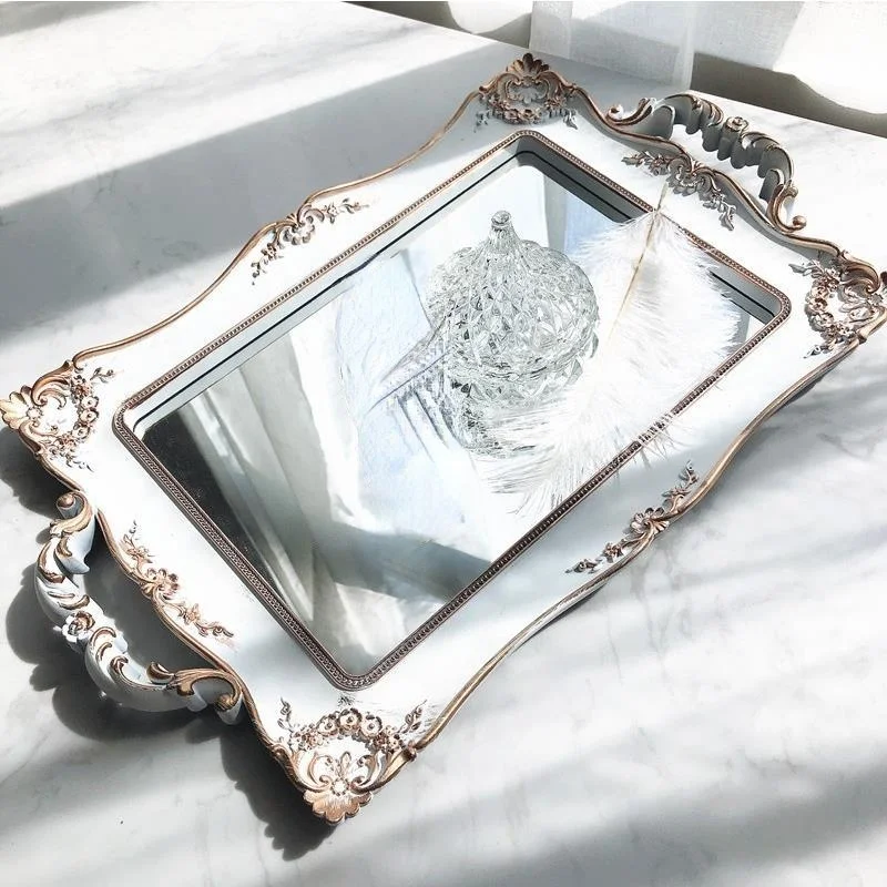 

European-style white mirror tray storage plate ornaments wooden dishes platos de cerámica frutero platters and trays