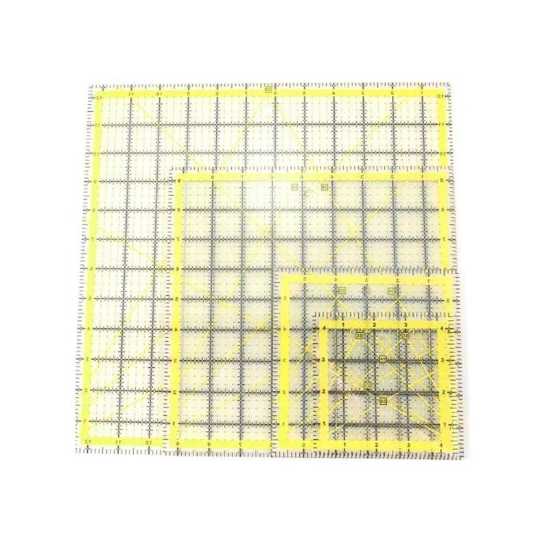 4PCS Multifunctional Acrylic Patchwork Ruler Tool Set Square Sewing Ruler Measuring Ruler