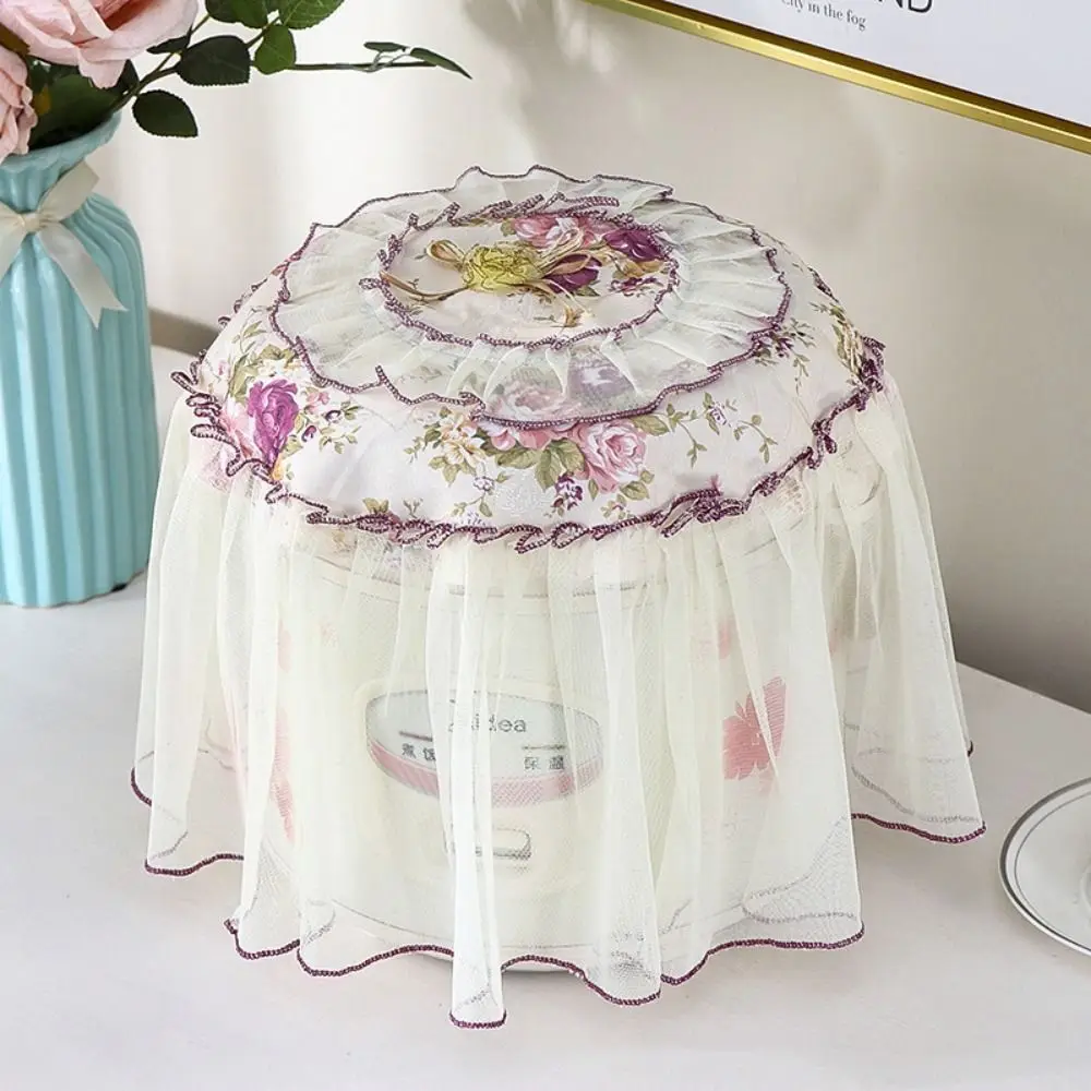 Flower Printed Rice Cooker Lace Dust Covers Round Antifouling Antifouling Protector Cloth Yarn Edge European Pastoral Style