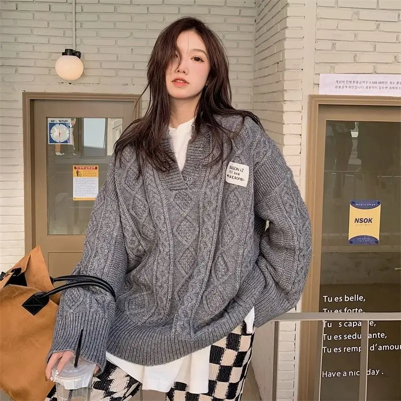 Niche retro twist soft and waxy Korean sweater women's thickened spring and autumn new lazy style ins sweater jacket y2k tops