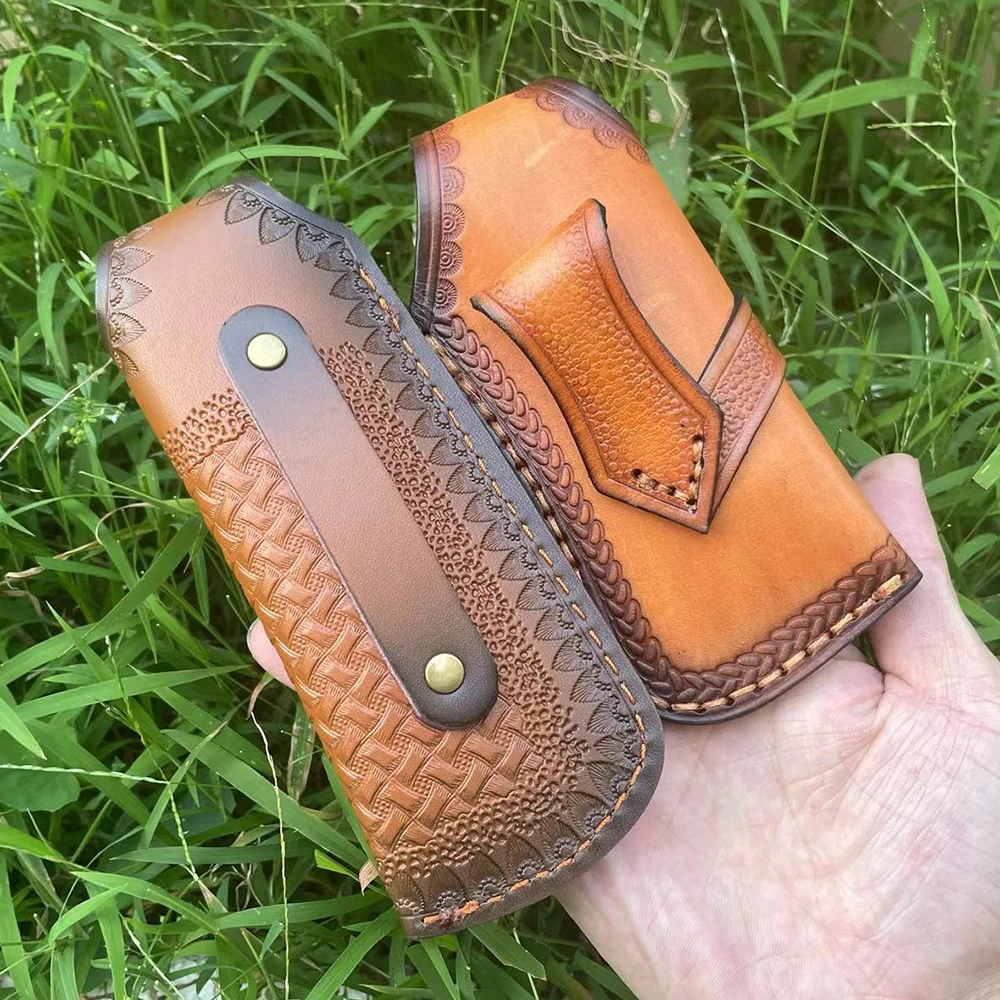 First Layer Genuine Cowhide Pocket Folding Small Straight Leather Case, Scabbard Sheath , Outdoor Hunt Cover Belt DIY