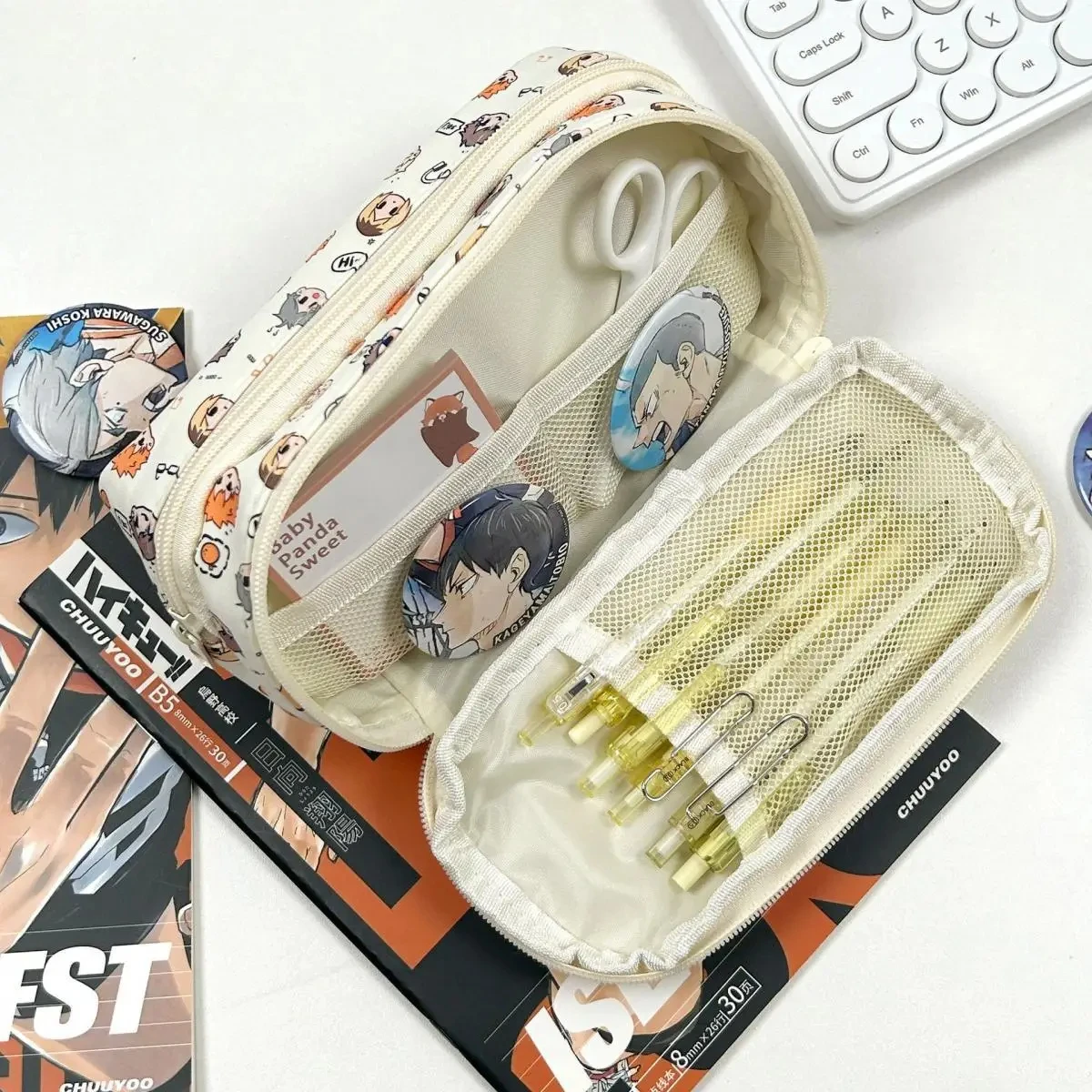 Haikyuu!!Shoyo Hinata Tobio Pencil Case Anime Figure Kageyama High-Capacity Double Zipper Multilayer Storage Bag Stationery Gift