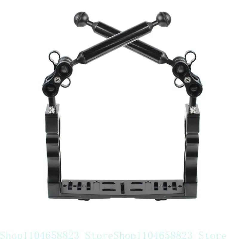 

Aluminum Alloy Video Light Stabilizer Tray Diving Arm Holder with 2x 2-Hole Butterfly Ball Clamps for Underwater Camera
