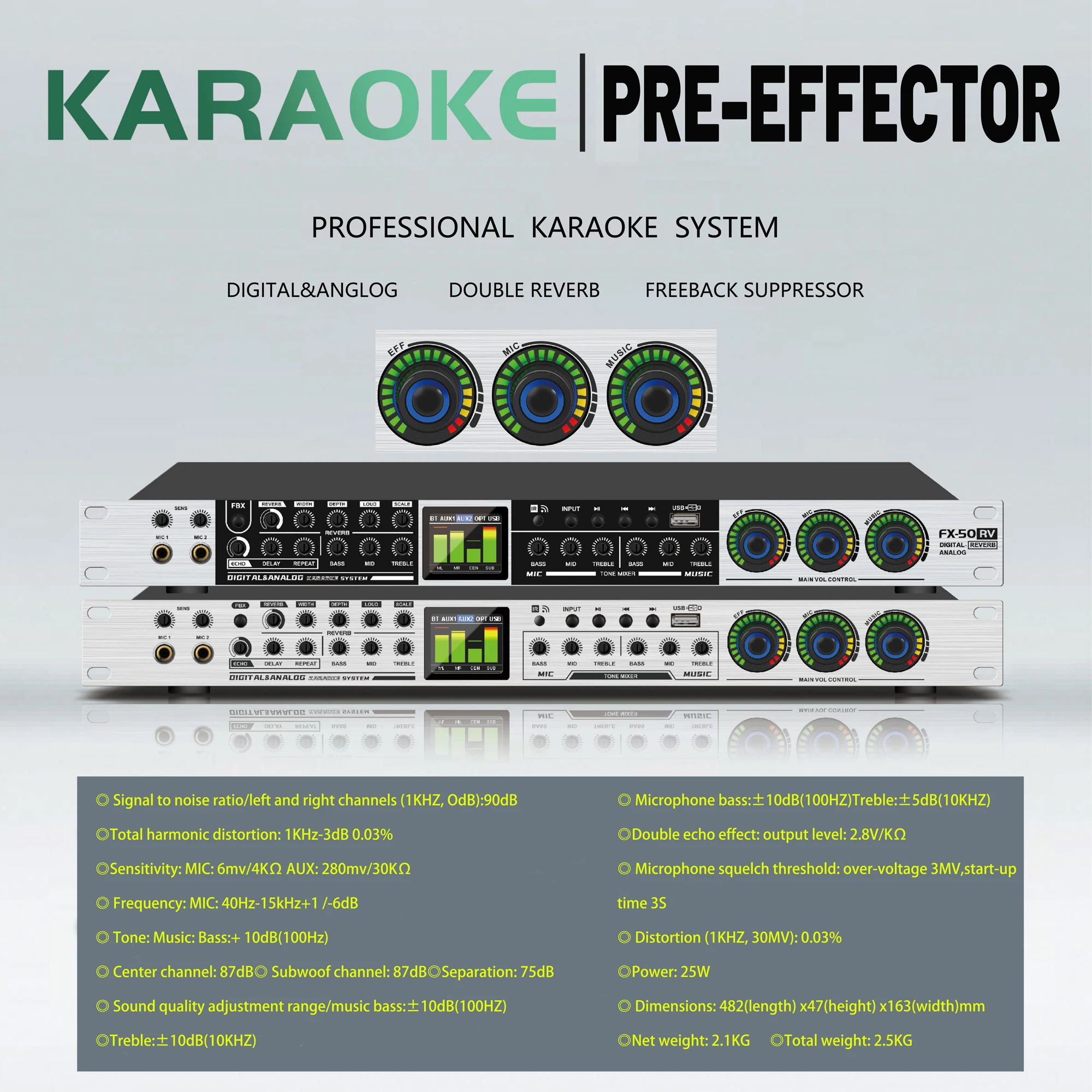 

Digital Audio Effect Processor Karaoke Bluetooth Professional KTV Pre-effector Sound Audio Echo Effect System Audio Processor