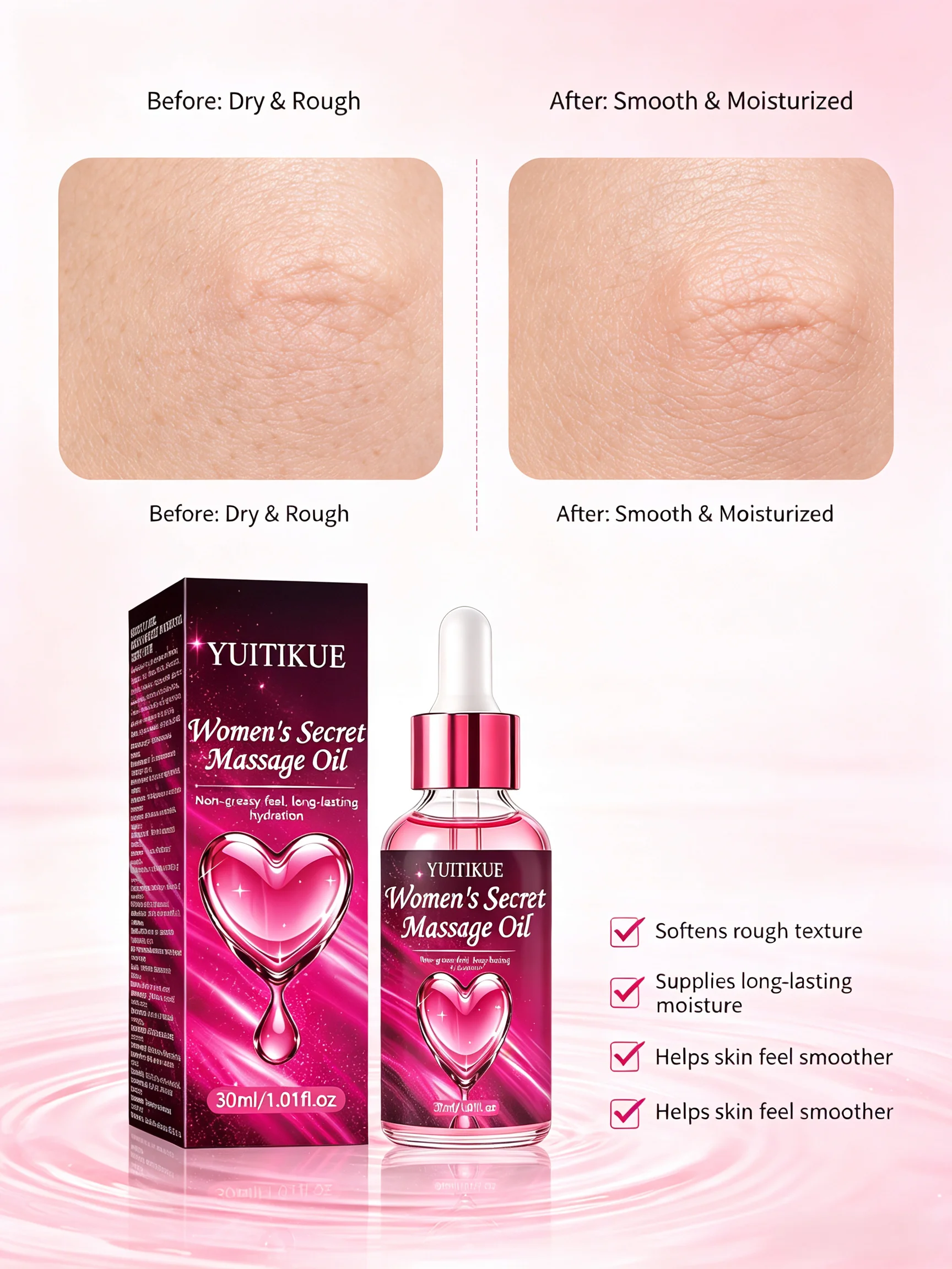 YUITIKUE Intimate Care Massage Oil Rose Essence Light Texture Moisturizer for Women Delicate Skin 30ml