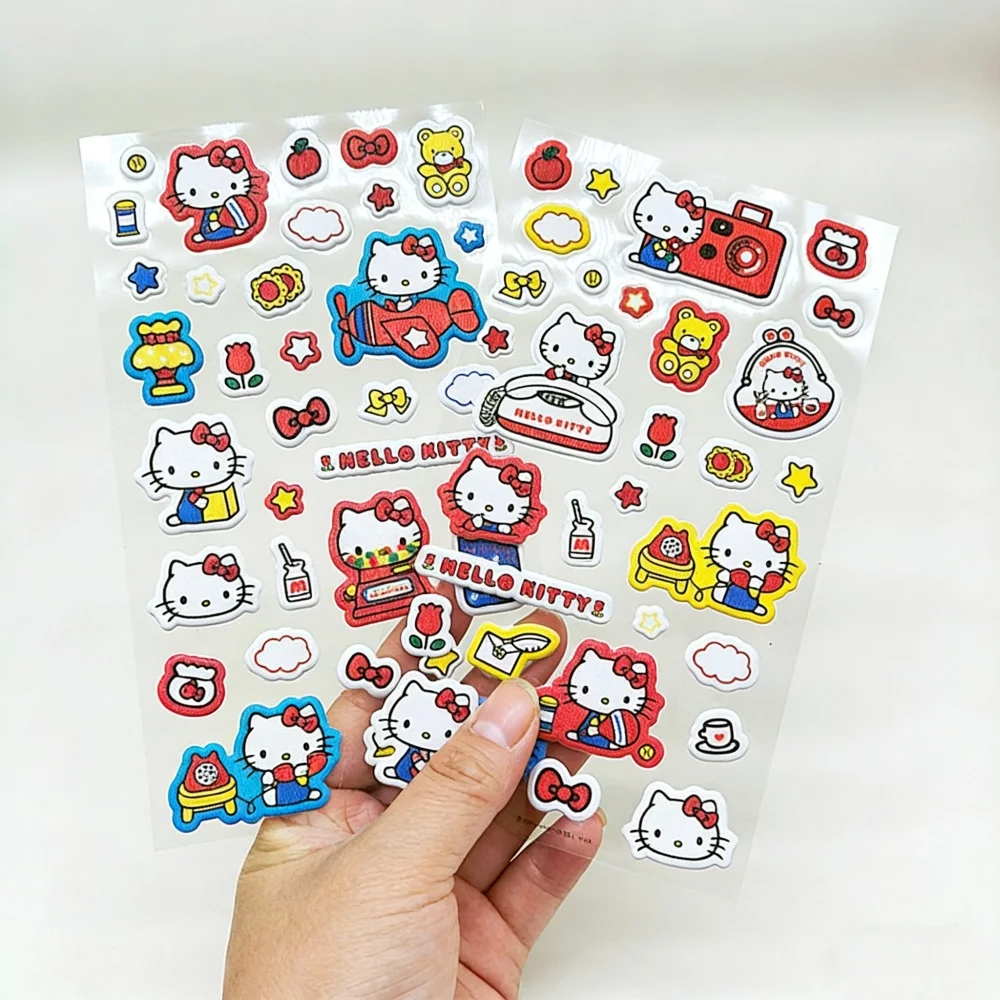 Pegatinas de espuma 3D Sanrio Hello Kitty auténticas, pegatinas de juguetes de gato Kt de dibujos animados para álbumes de recortes, taza de guitarra, calcomanías de decoración para bicicleta, regalo para niña