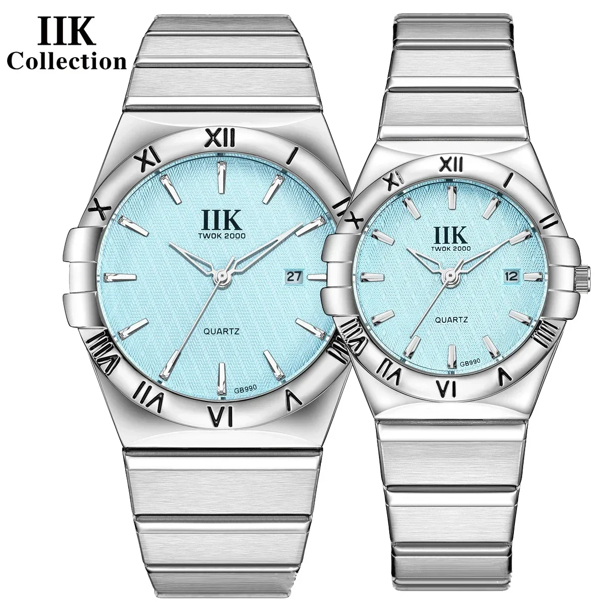 Luxury Couple Watch for Men Women Quartz Wristwatch Pink Blue Roman Numeral Clock Male Stainless Steel Orologio Man Ladies Reloj