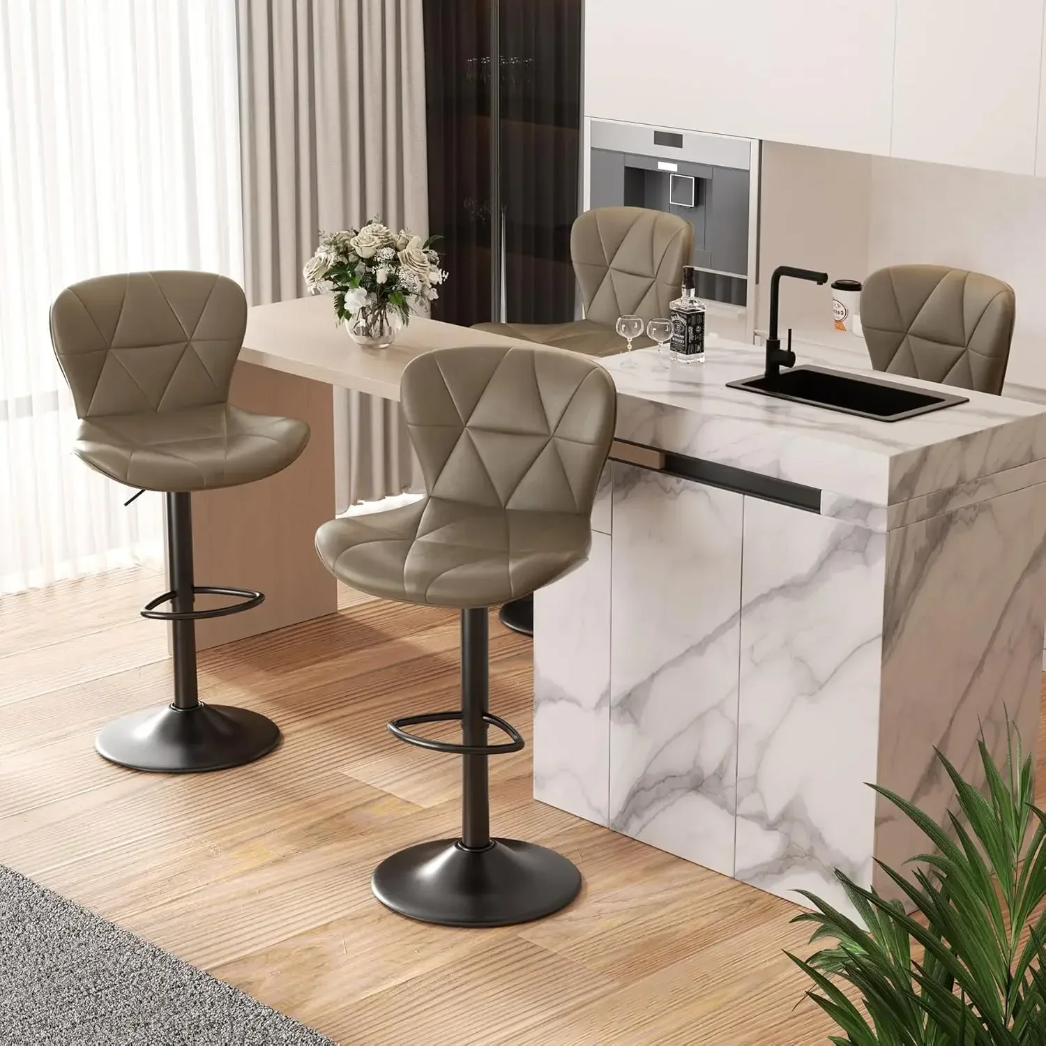 [Discounted Price!]BestsellerModern Bar Stools Set of 4, Adjustable Faux Leather Upholstered Swivel Bar Stools, Counter Height B