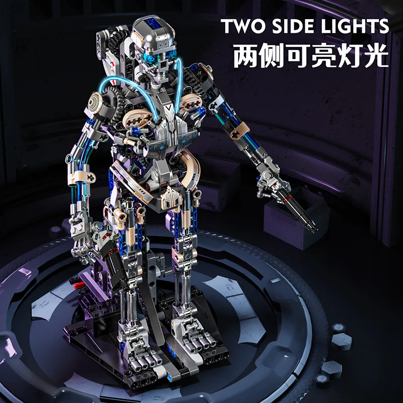 Esqueleto de led robô mecânico blocos de construção brinquedo conjunto móvel conjunta crânio cabeça modelo diy tijolos brinquedos para adultos crianças meninos presentes