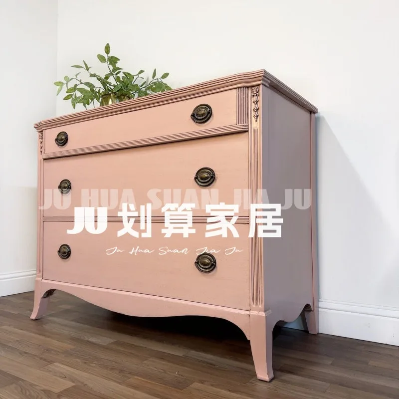 American rural solid wood small apartment bedroom three-bucket cabinet, French model room living room locker foyer display cabin