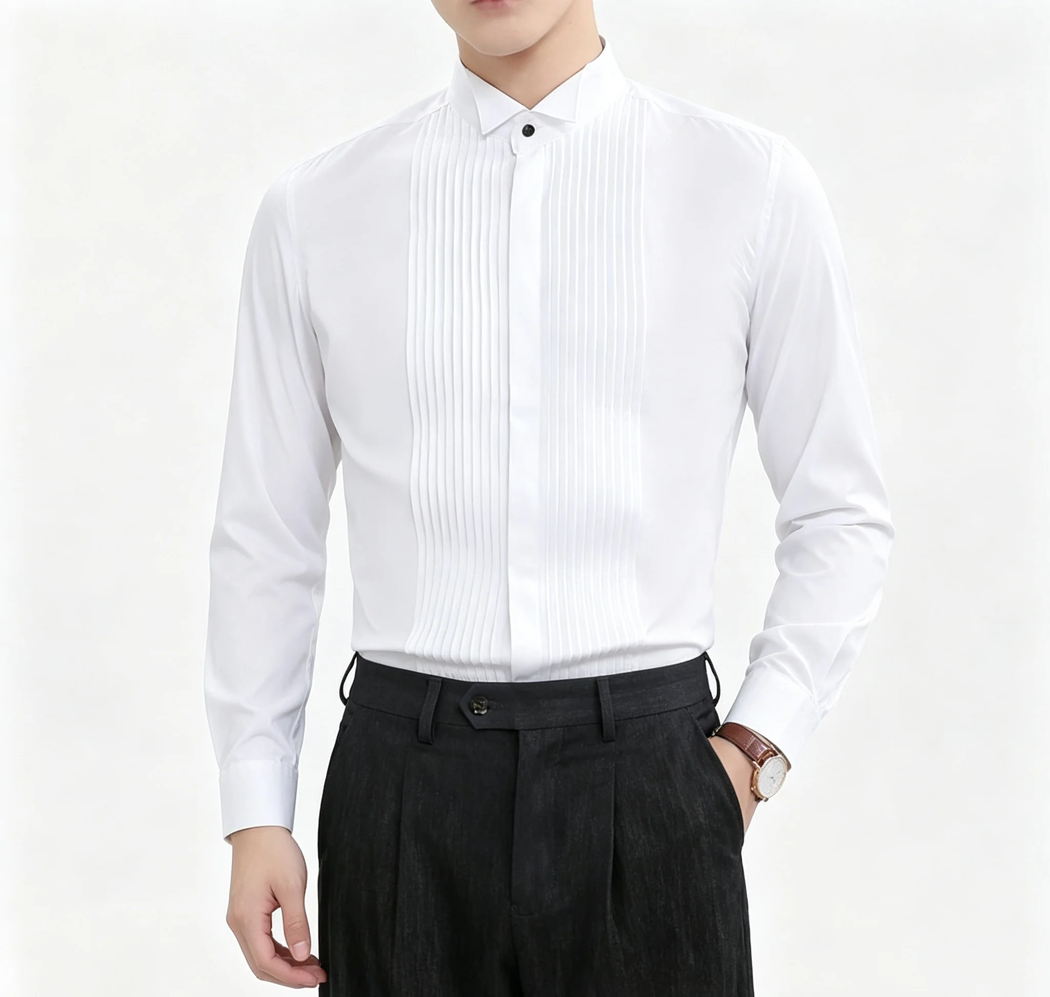 Men's Slim Fit Long Sleeve Dress Shirt, Formal Casual Button Down Shirt in Black White Pink for Business Wedding Party