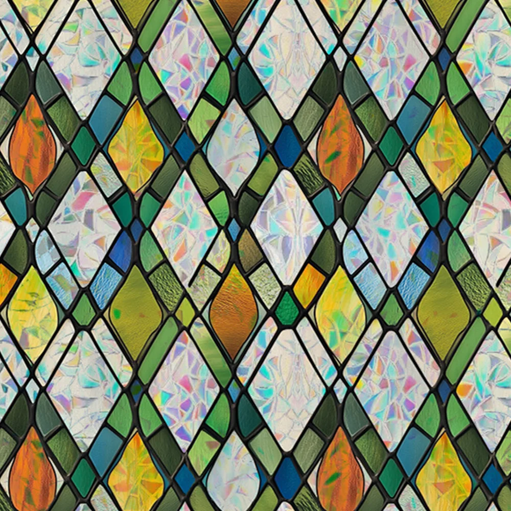 Película de vitral para ventana, película de arcoíris, pegatina decorativa de privacidad 3D, calcomanías de ventana de celosía coloridas, calcomanías estáticas adhesivas para el hogar