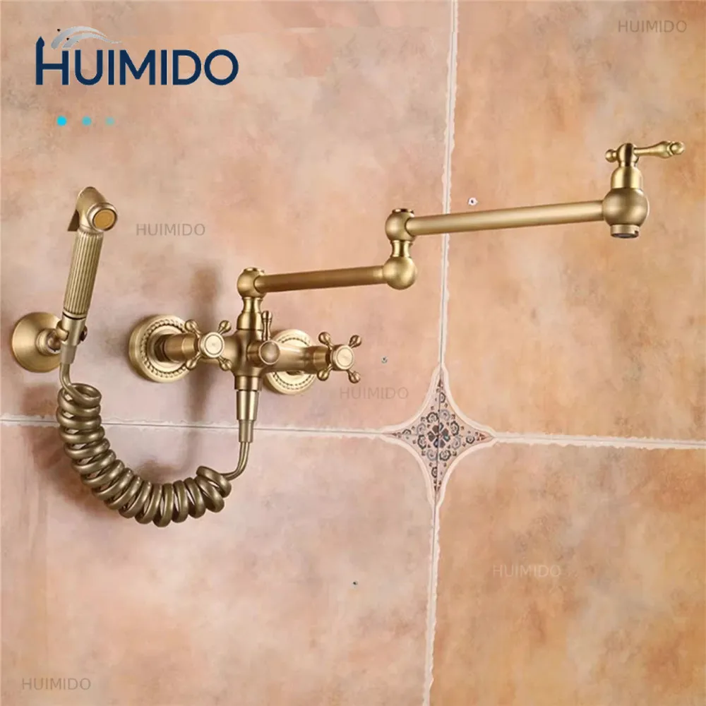 Foldable Kitchen Faucet  Antique Bronze Pot Filler Tap Hot and Cold Single Hole Sink Tap Rotate Folding Spout Brass view 3