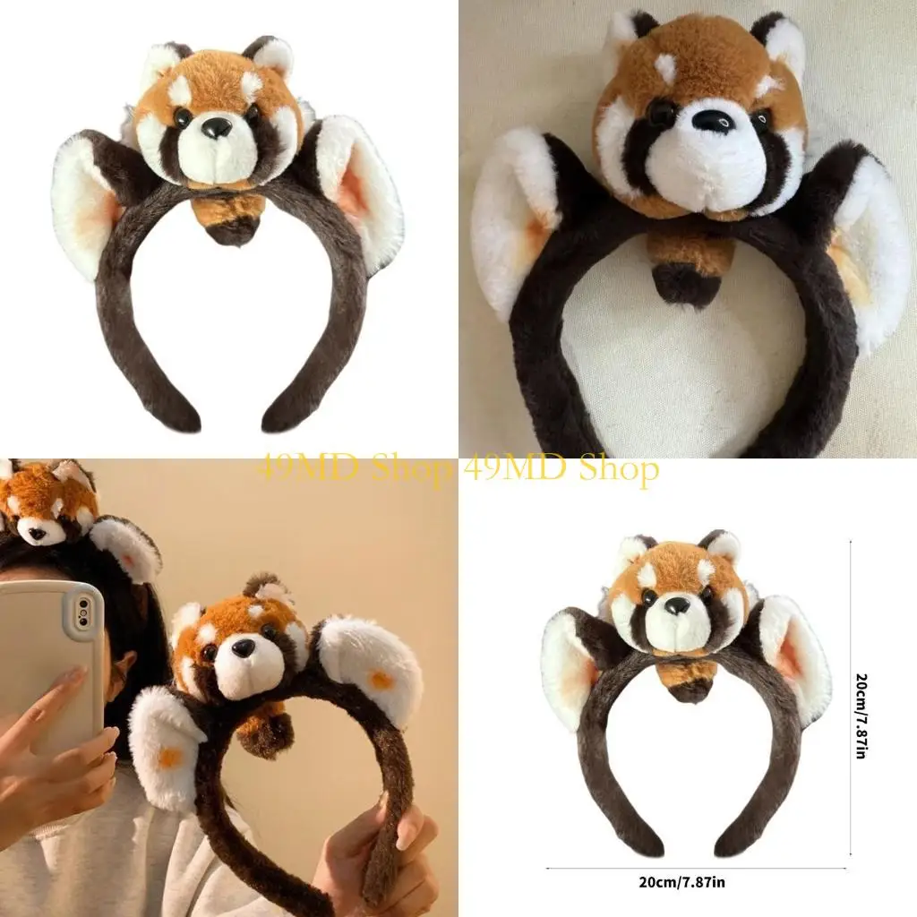 

49MD плюшевая повязка на голову с изображением енота для женщин, детская повязка на голову для мытья лица, головной убор для для