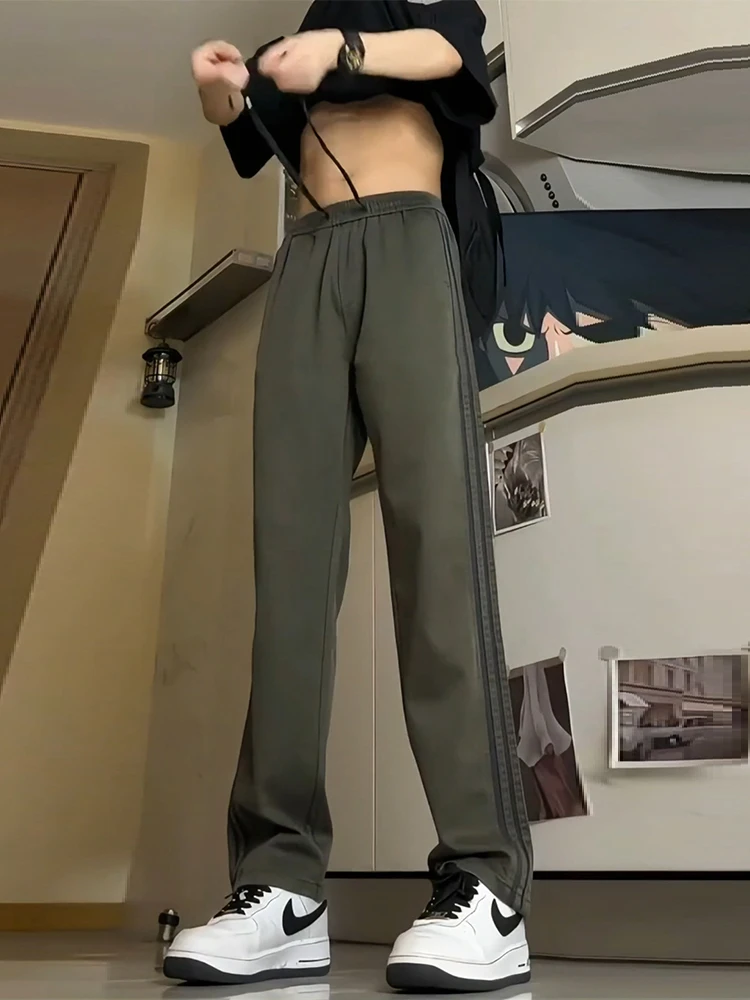 

Мужские летние тонкие брюки F2OCUS прямого кроя цвета хаки с боковыми полосками, в уличном стиле, повседневные, свободного кроя, эластичные