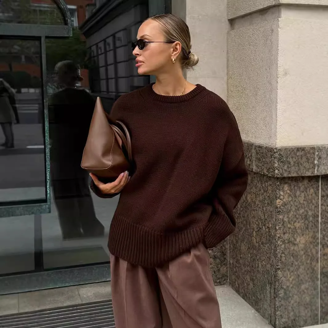 Winter Women's Oversize Sweater Burgundy O-neck Vintage Pullover Women Jumper Basic Gray Female Warm Knitted Sweaters For Women