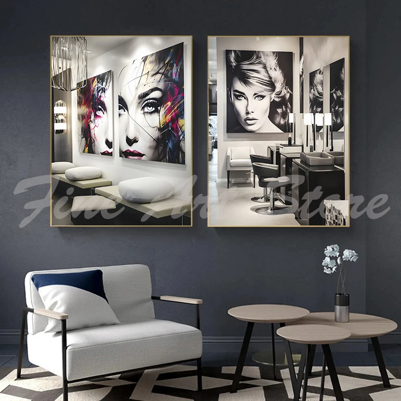 Barber Shop Decor Hair Salon Abstract Haircut Style Hairdressers Poster Canvas Painting Wall Pictures Home Spa Beauty Decor