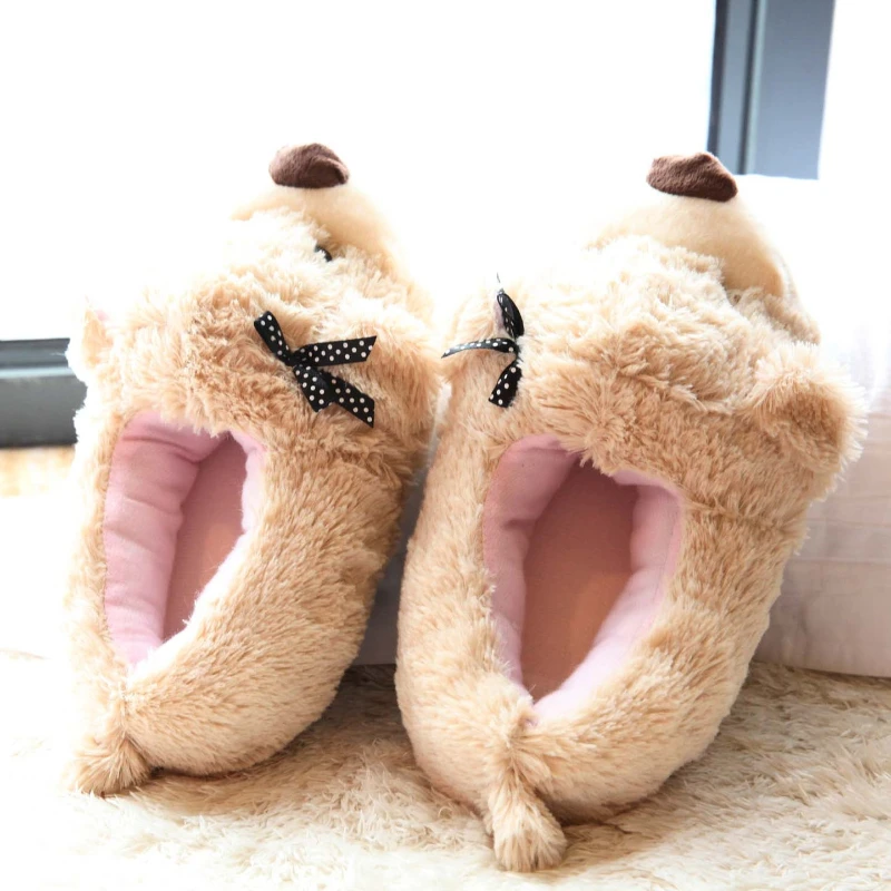 Women Cotton Slippers Cute Animal Slipper Girls Kawaii Fluffy Winter Warm Slippers Woman Cartoon Dog House Slides Funny Shoes