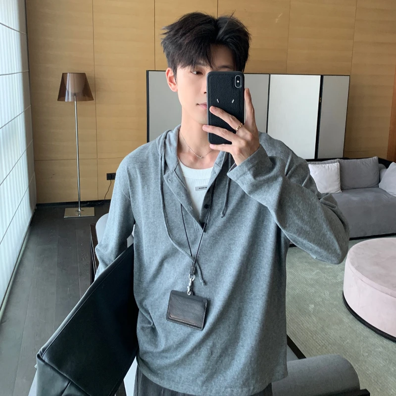 Men's 2025 Autumn New Thin Simple Sweatshirts Men's Pullover Chic Hoodies Male Trendy Long Sleeve Solid Color Loose Comfort Tops