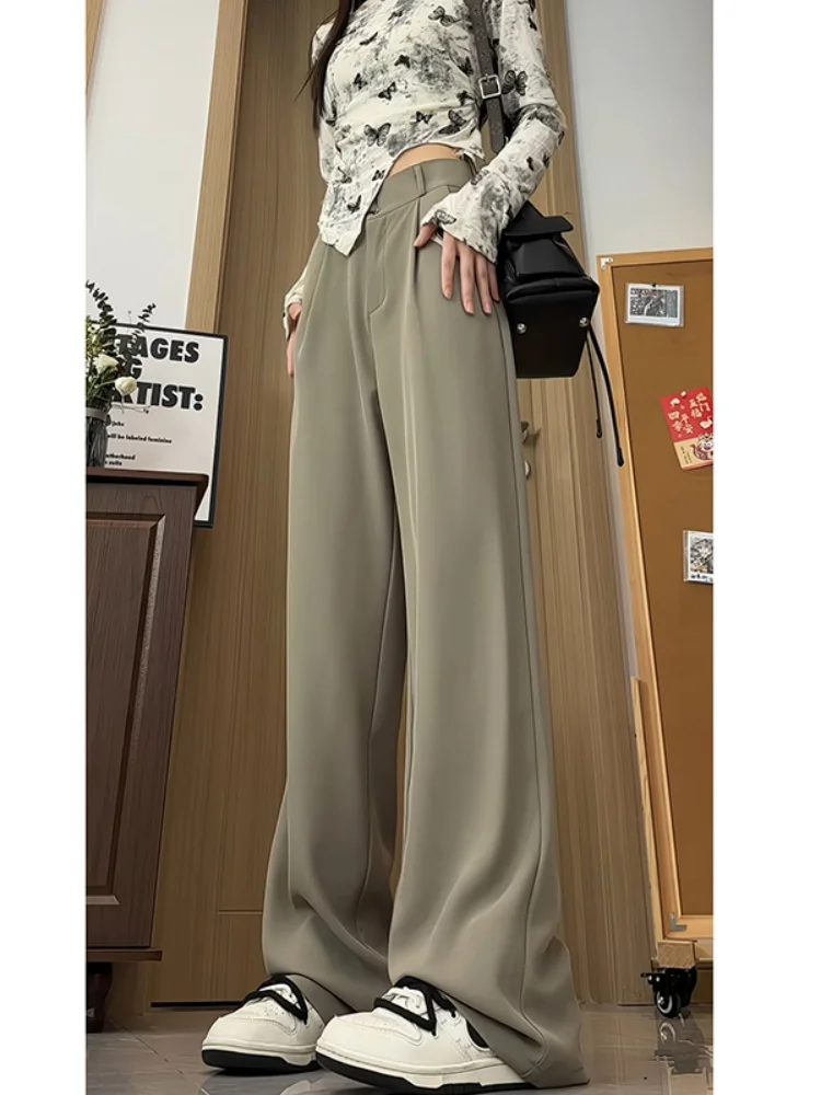 

Neapolitan Casual Ice Silk Suit Pants Men Women Summer Straight High Waist Slimming Trousers Drapey Flared Youth Faion