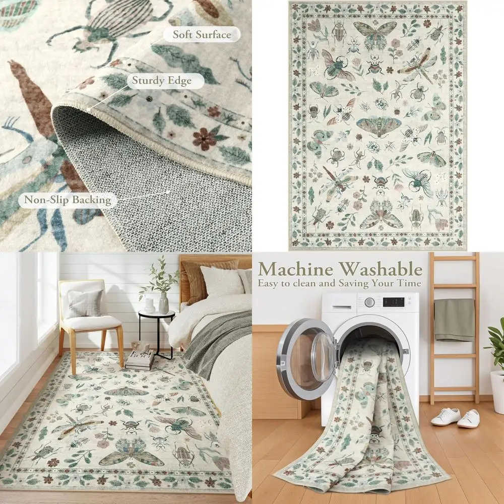 

Insect Print Washable Area Rugs 5x7, Soft Rugs for Living Room Ultra-Thin Non-Shedding Modern Bedroom Rug, Stain Resistant Throw