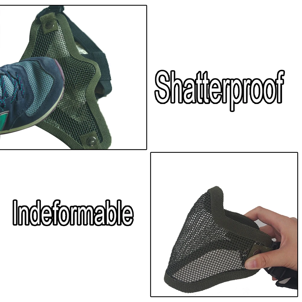 Máscara táctica de media cara con doble cinturón para caza, máscara protectora transpirable de malla de acero y Metal para máscara de Paintball