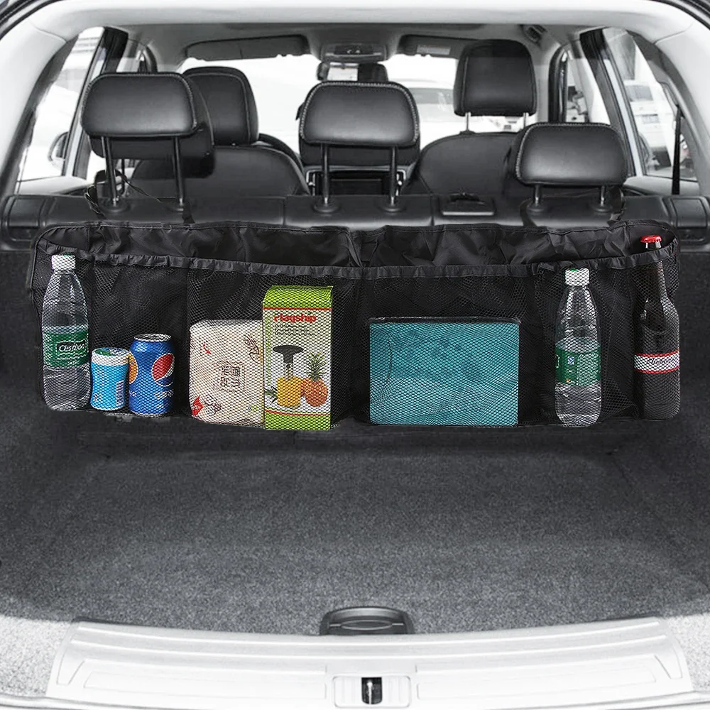 Car Trunk Back Seat Organizer Bag SUV Net Mesh Storage Stowing Tidying Floding Pockets Trash Automobile Bags In Cars Accessories