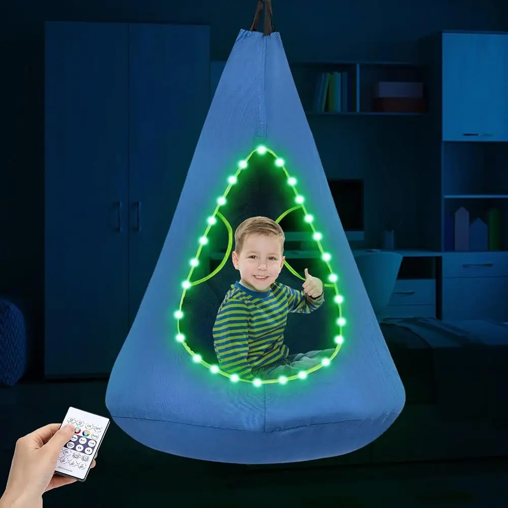 

Light Up Kids Pod Swing Seat, Cotton Sensory Pod Swing Chair With Inflatable Pillow, Hanging Hammo Swing Chair For Kids Indoor