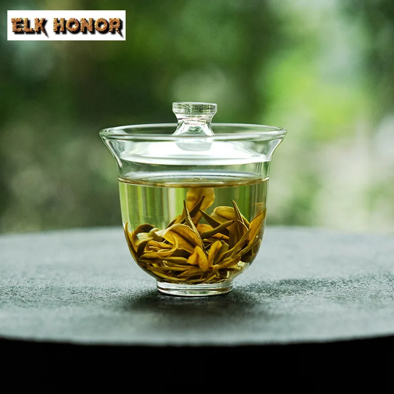 60ml Small Heat-resisting Glass Gaiwan Aesthetic Tea Tureen Tea Bowl with Lid Kit Tea Brewing Cover Bowl Tea Services Ornaments