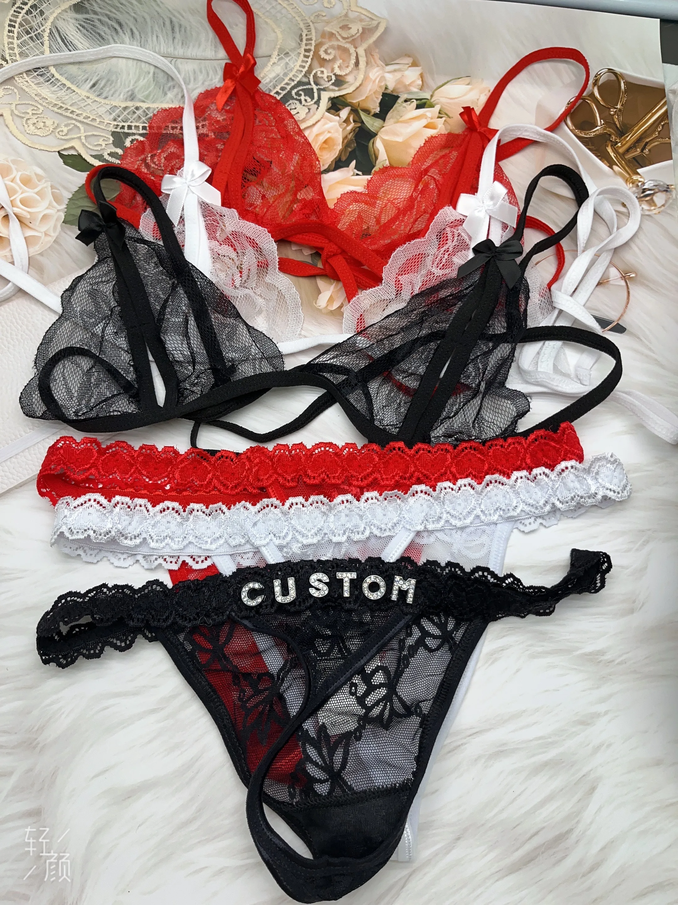 Custom Lingerie Thong With Name Bikinis Sets For Women Sexy Bra G-string Crystal Letters Valentine\'s Day Gift Underwear Outfit