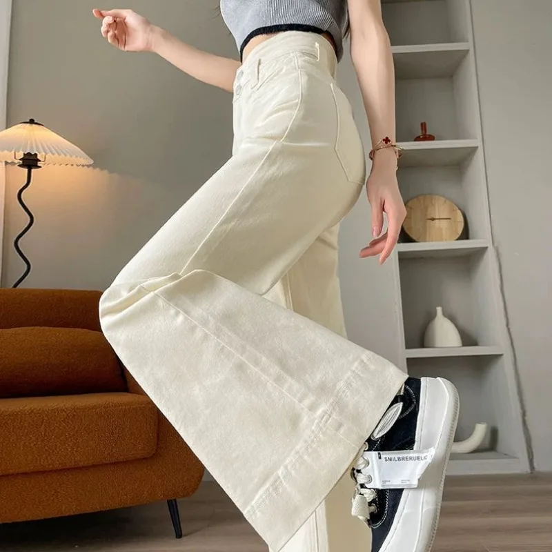 Ankela vermelho estiramento perna larga ligeiramente queimado jeans feminino na primavera com lã solta até o chão calças largas para mulheres curtas