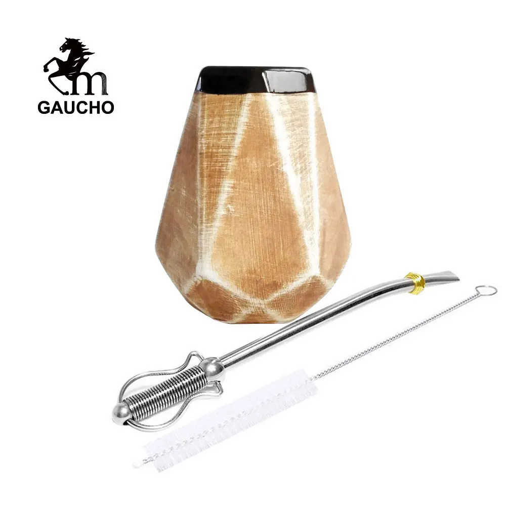 1 Set/Lot Yerba Mate Gourds Cups Ceramic 250 ML With Stainless Filter Straw Bombilla & Cleaning Brush Suitable For Argentina Tea