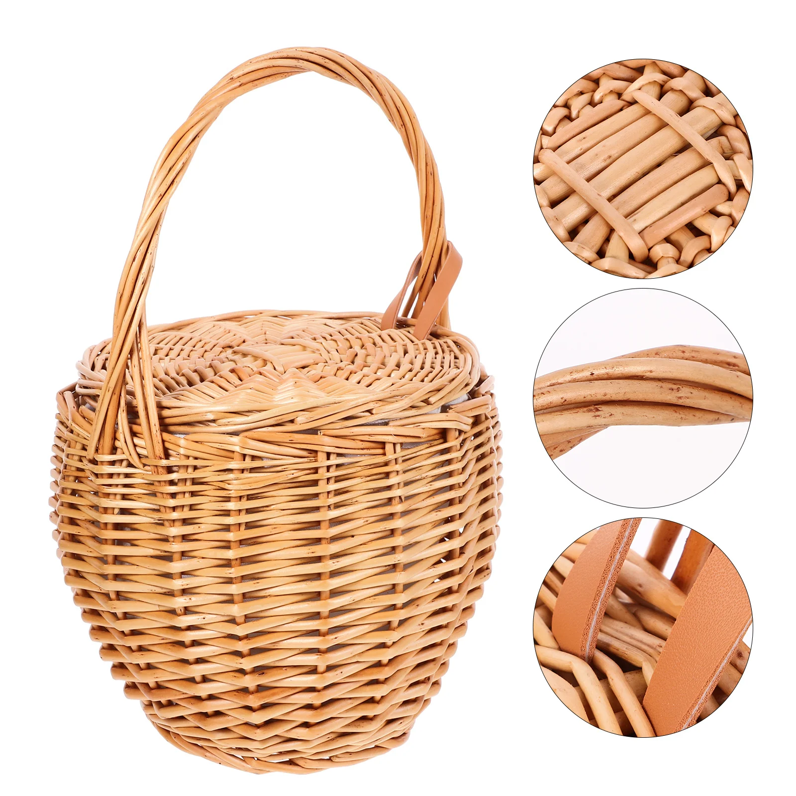 

Rattan Flower Woven Baskets Shallow Color Portable Storage Picnic Travel Fruit Hamper Outdoor Decorative Handwoven Household