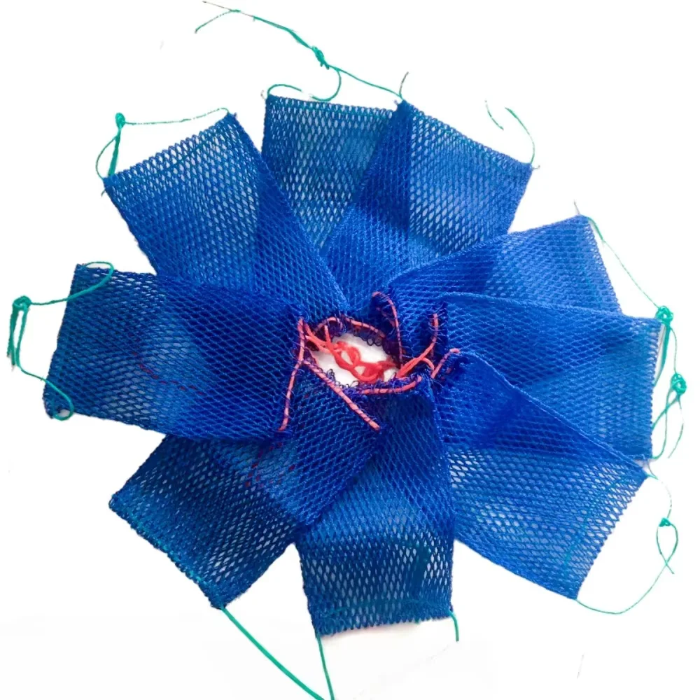 Nylon Fishing Net Bag Blue Drawstring Bag Incorporating Easy Close Mechanism For Crabs And Shrimp Trapping In Various Water