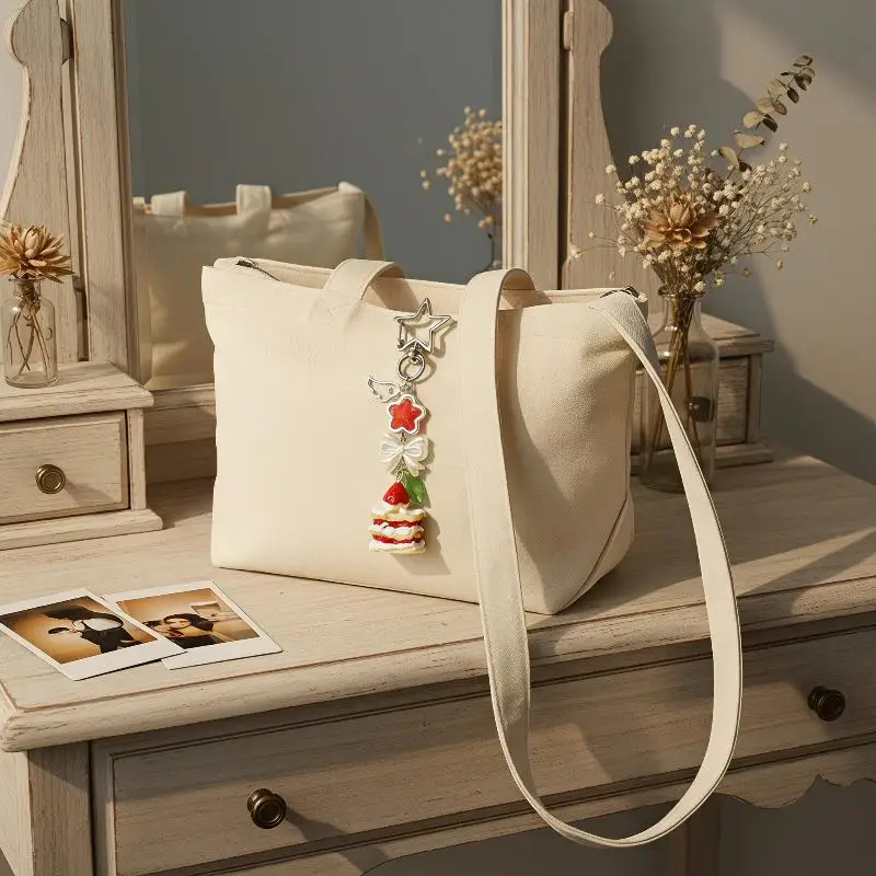Erdbeerkuchen-Schlüsselanhänger, handgemachter Mini-Lebensmittel-Anhänger, süßer Schmuck für Frauen und Mädchen, Taschendekoration, Geschenk – Detail 6