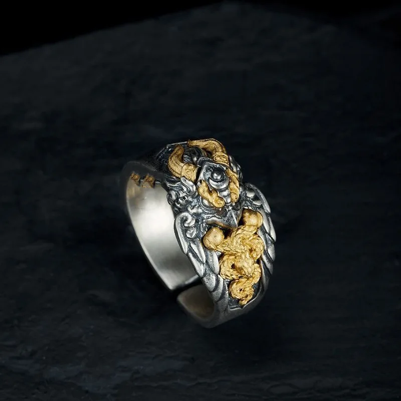 Vintage Gold Collision Roc Bird Ring Men Jewelry Personality Relief Snake Ring Male Finger Accessories Adjustable