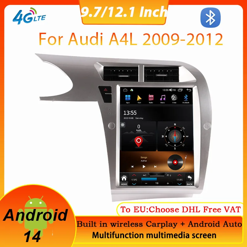 

Android 14 system 8 core 9.7/12.1 inch Car Video Multimedia Player Screen For Audi A4L 2009-2012 GPS Navigation Carplay 4G DSP