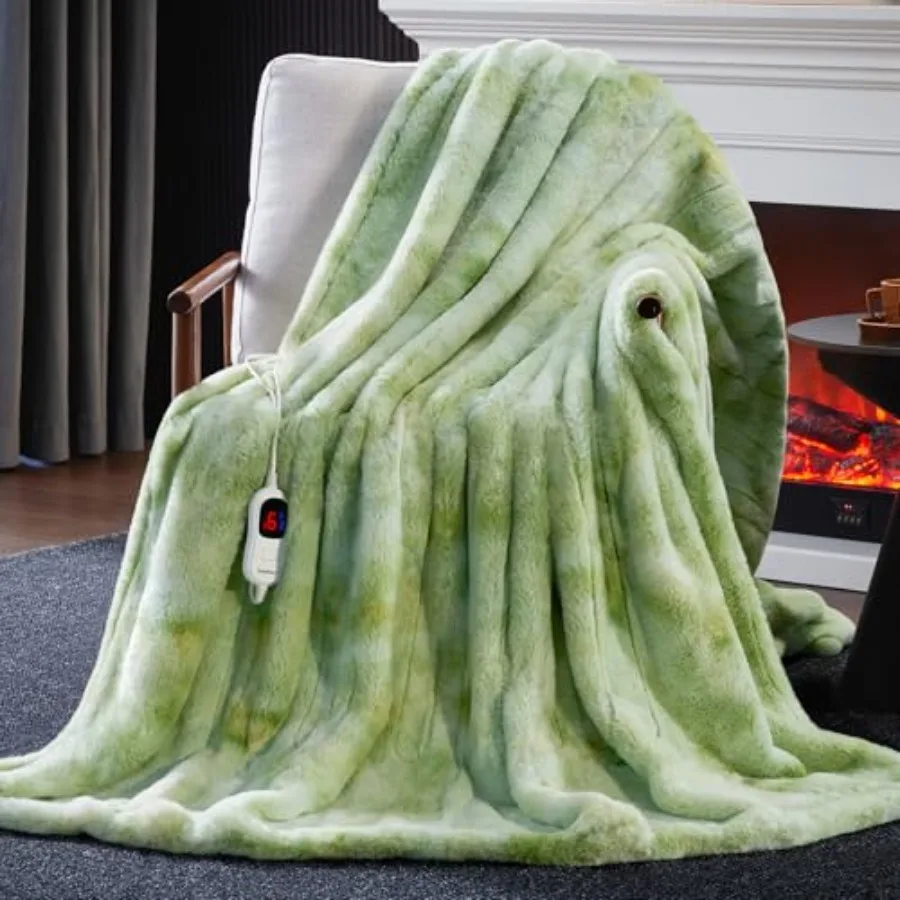 

Heated Blanket Electric Throw Soft Faux Rabbit Fur Electric Blanket with 10 Heating Levels 5 Sitting Timer Auto Off Cozy Warm H