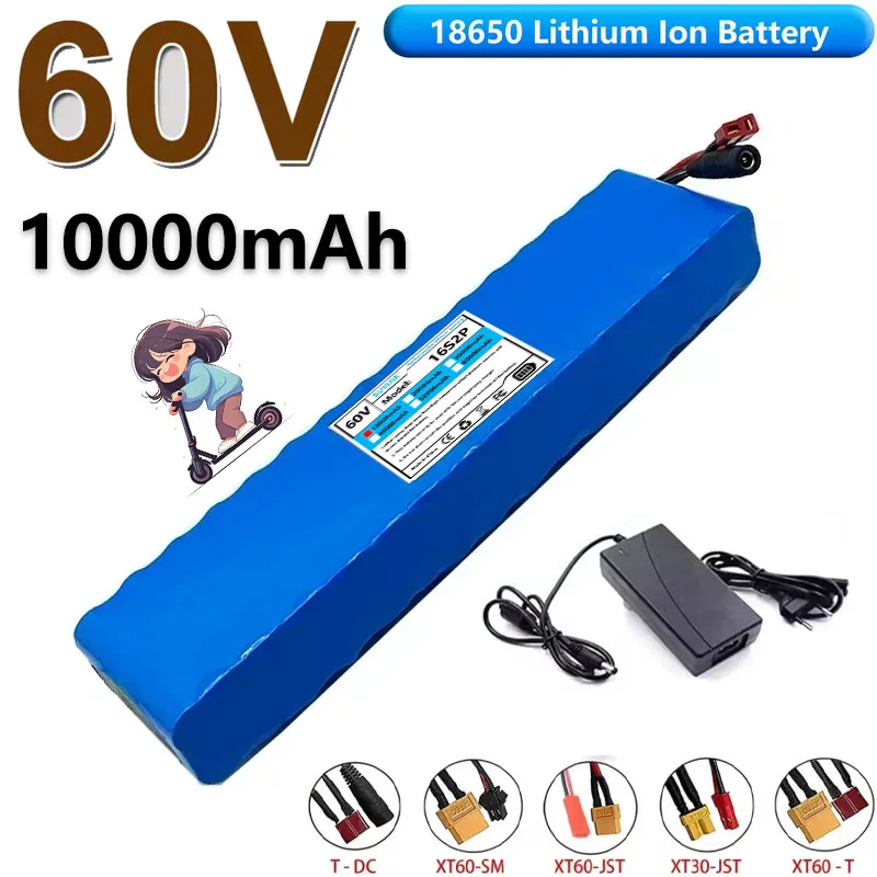 Batterie Lithium-ion 60V 16S2P 18650, 67.2V, 10000mAh, Pour Scooter Électrique, Avec Prise Et Chargeur BMS 1000W BMS XT60/T
