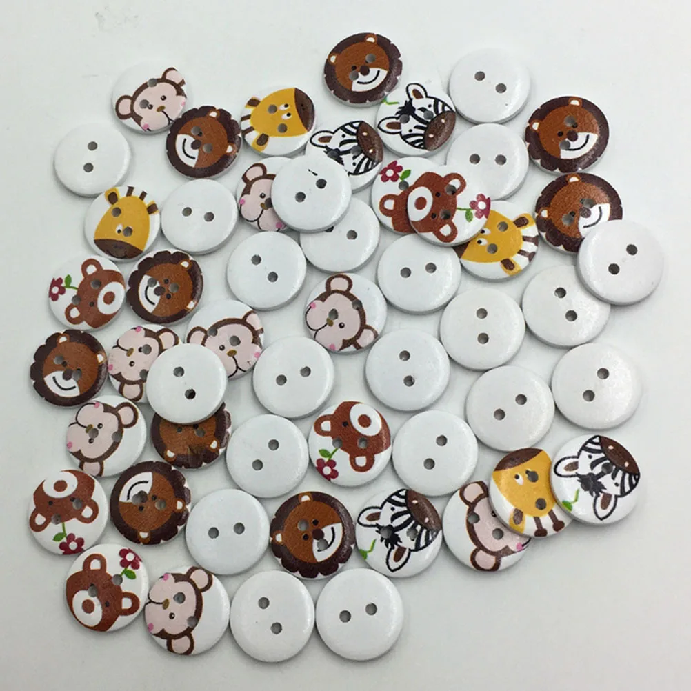 

50Pcs Wood Buttons Animal Patterns Assorted Colorful Mixed Round Candy Color DIY Sewing Knitting Scrapbook Crafts