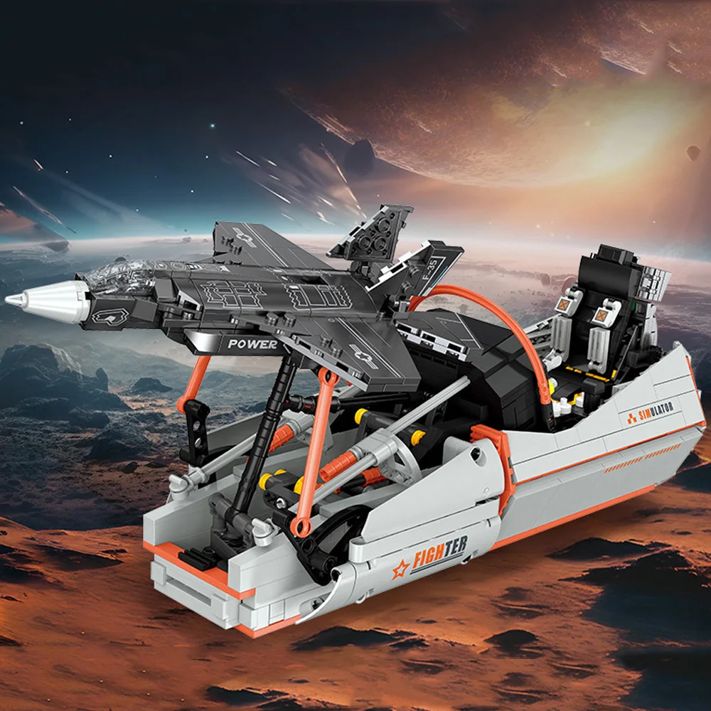 America Modern Military Vehicle Brick United States F35 Lightning II Fighter Simulator Building Block Construction Toys For Gift