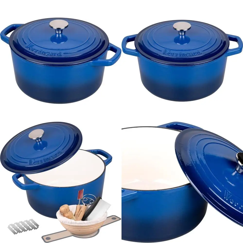 

4.5 Quart Blue Enamel Dutch Oven with Lid for Bread Baking, Including Sourdough Starter Set