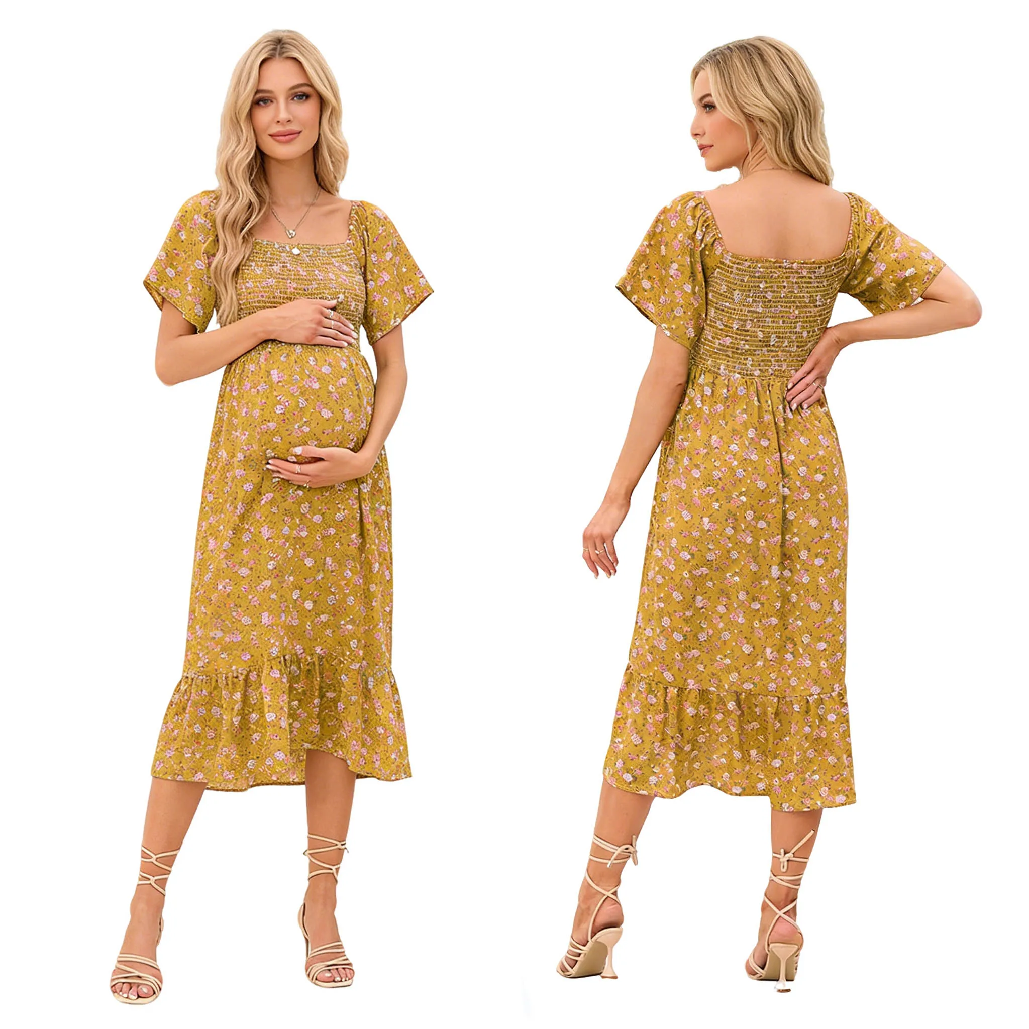 

Летнее шифоновое платье для беременных с коротким рукавом и цветочным принтом в стиле бохо для повседневной носки, вечеринок, пляжного отдыха, фотосессий и празднования рождения ребенка